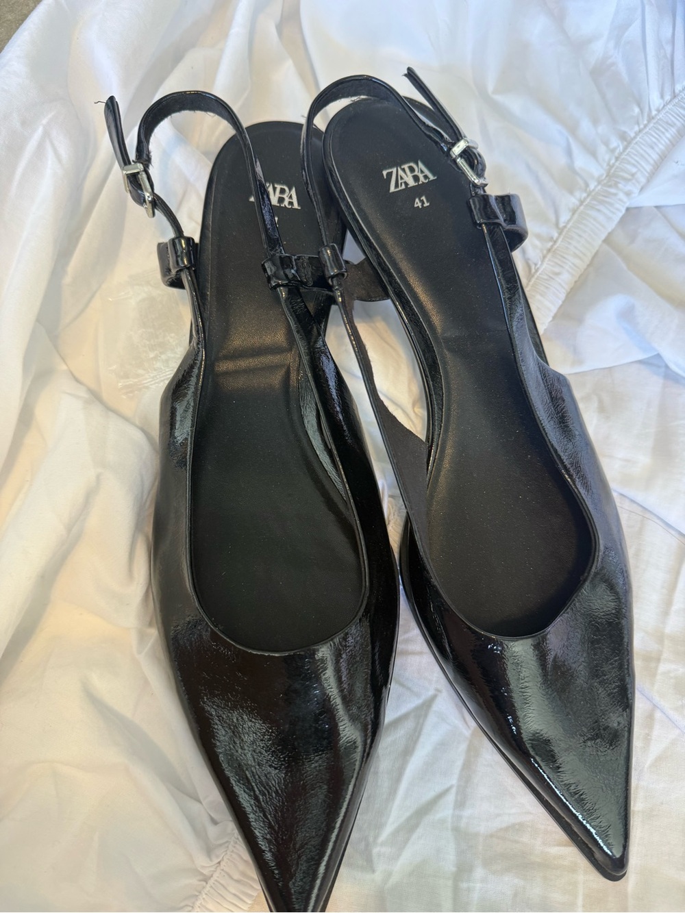 Zara Black Patent Pointed Slingback Mules